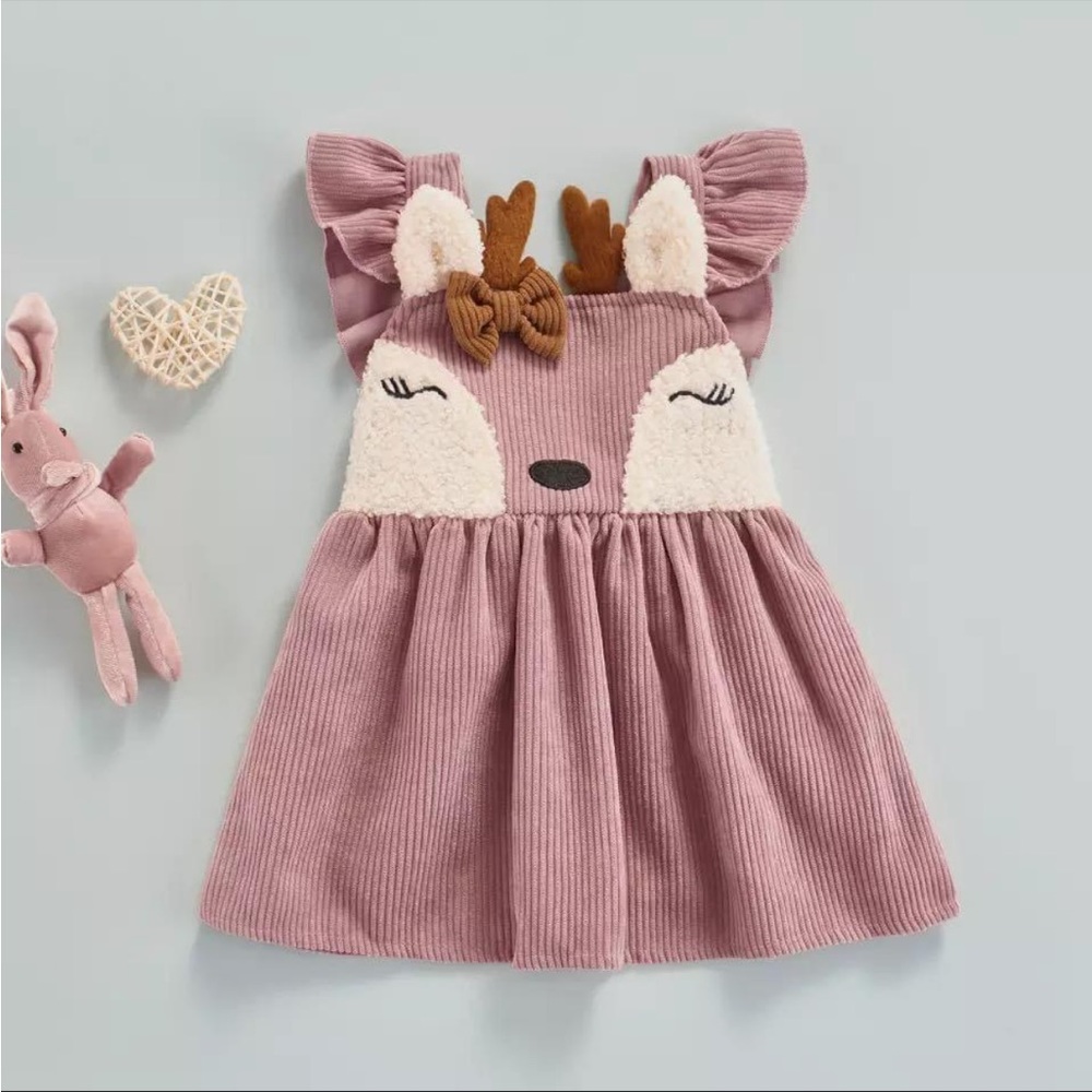 Little Rabbit Wears Boutique Delicate Deer Pink Dress Baby Infant Girls 12-18M
